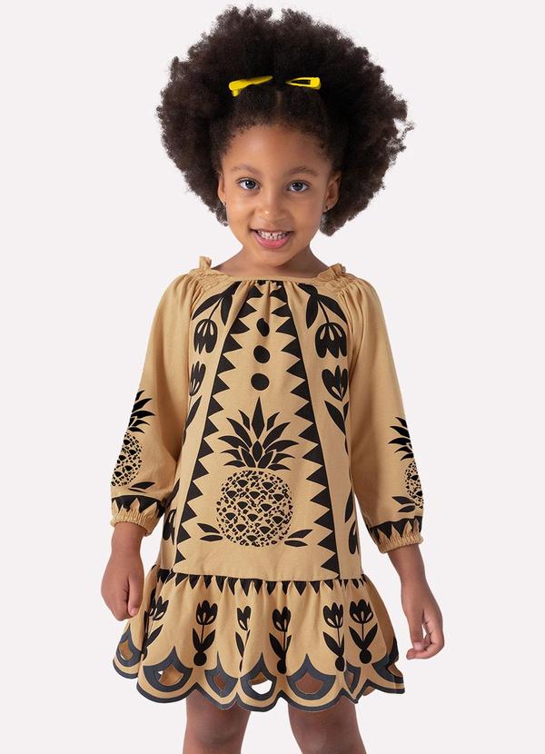 Vista 2 Vestido Infantil Menina em Cotton Marrom Nanai Nanai