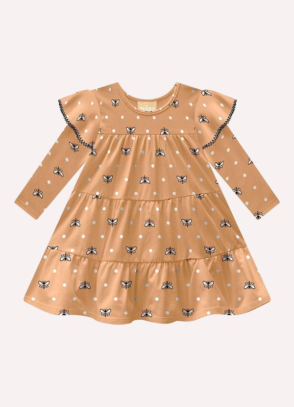Vestido Infantil Menina em Cotton Marrom