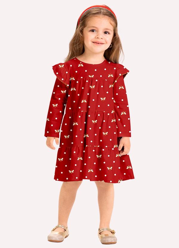 Vestido Infantil Menina em Cotton Vermelho