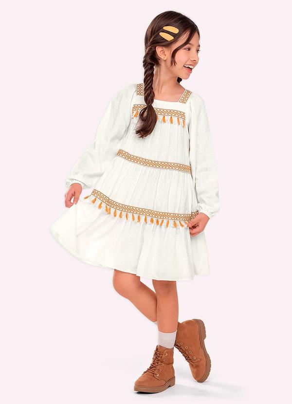Vestido Infantil Menina em Linho Off White
