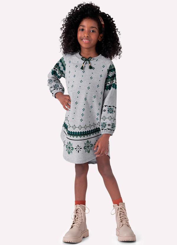 Vestido Infantil Menina Estampa Cinza