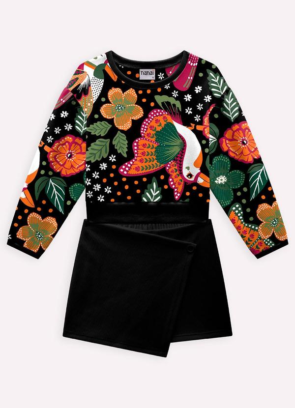 Vista 2 Conjunto Infantil Menina Estampa Preto Nanai Nanai