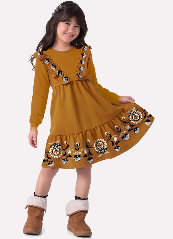 Vista 2 Vestido Infantil Menina Flores Amarelo Nanai Nanai