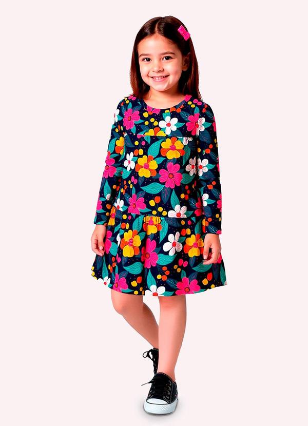 Vestido Infantil Menina Flores Azul