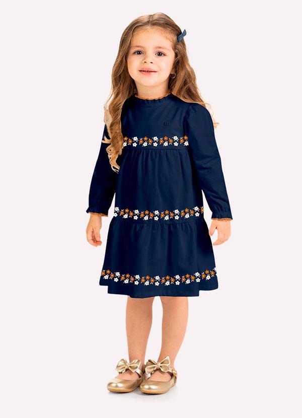 Vestido Infantil Menina Flores Azul