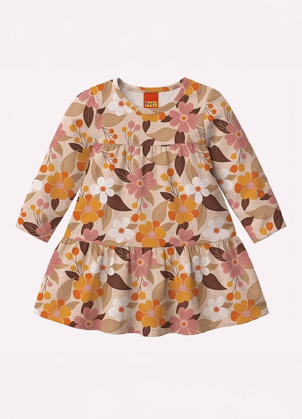 Vestido Infantil Menina Flores Bege
