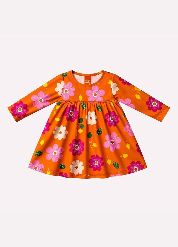 Vestido Infantil Menina Flores Laranja
