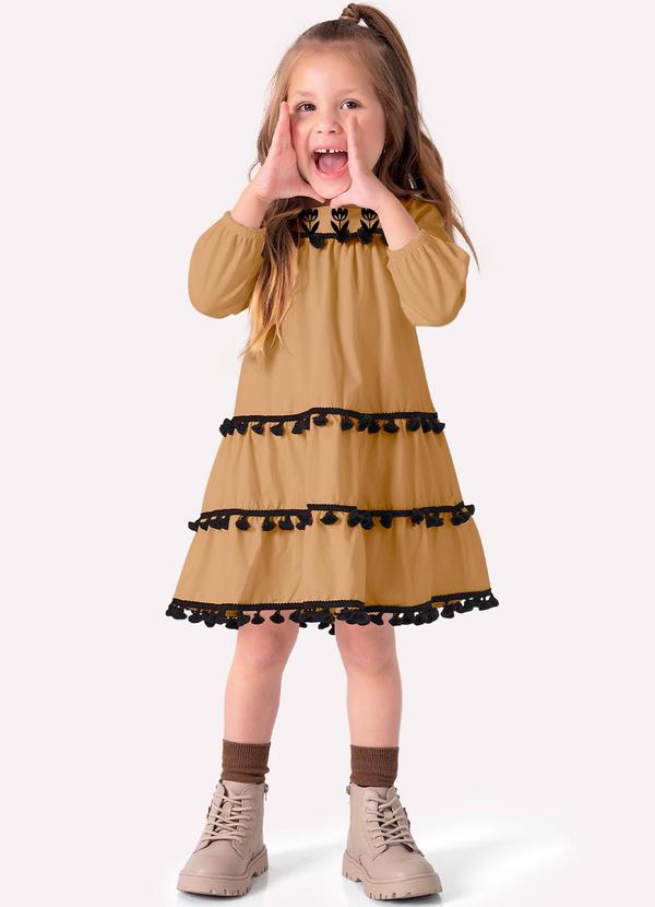 Vista 2 Vestido Infantil Menina Flores Marrom Nanai Nanai