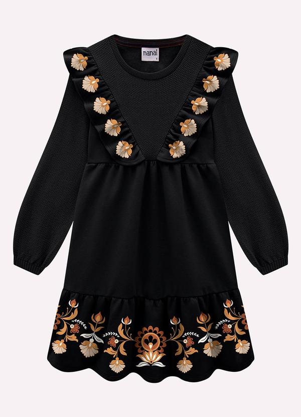 Vista 2 Vestido Infantil Menina Flores Preto Kyly Kyly