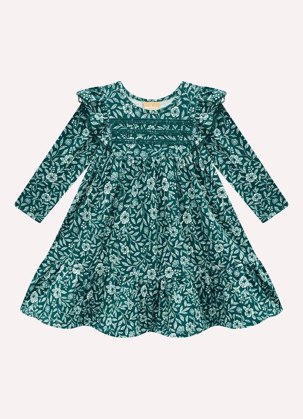 Vestido Infantil Menina Flores Verde