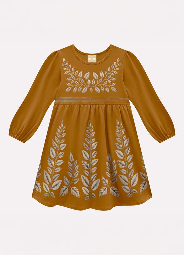 Vestido Infantil Menina Folhagem Amarelo