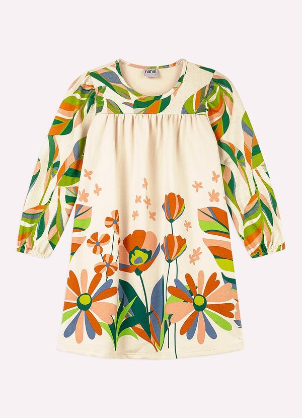 Vestido Infantil Menina Folhas Bege
