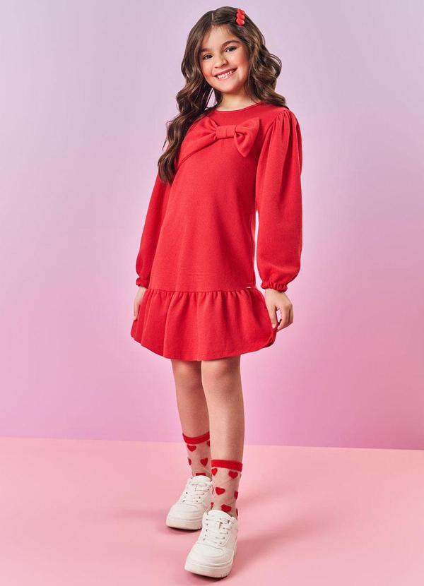 Vestido Infantil Menina Laço Vermelho