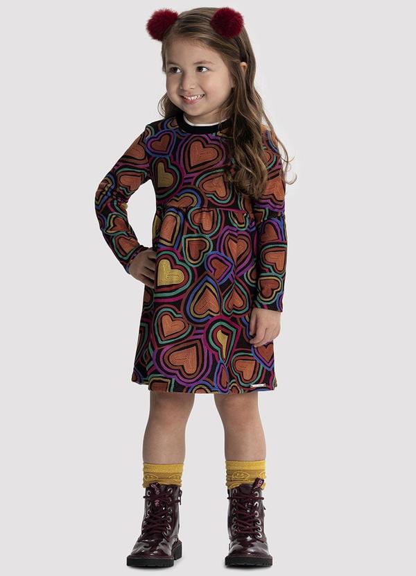 Vista 2 Vestido Infantil Menina Manga Longa Estampado Preto Alakazoo Alakazoo