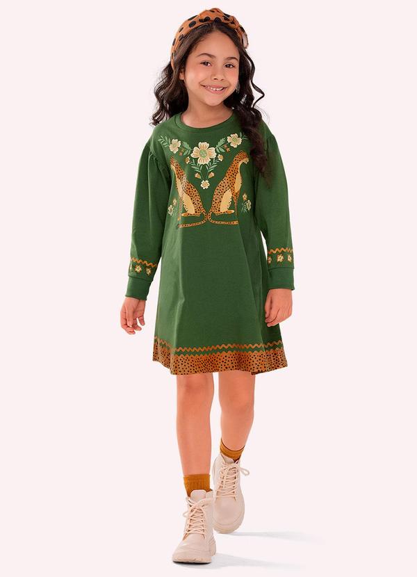Vestido Infantil Menina Onças Verde