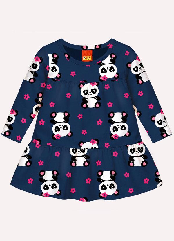 Vestido Infantil Menina Pandinhas Azul