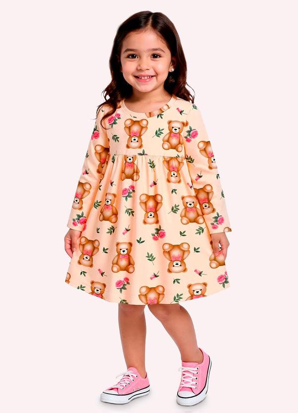 Vestido Infantil Menina Ursinho Bege