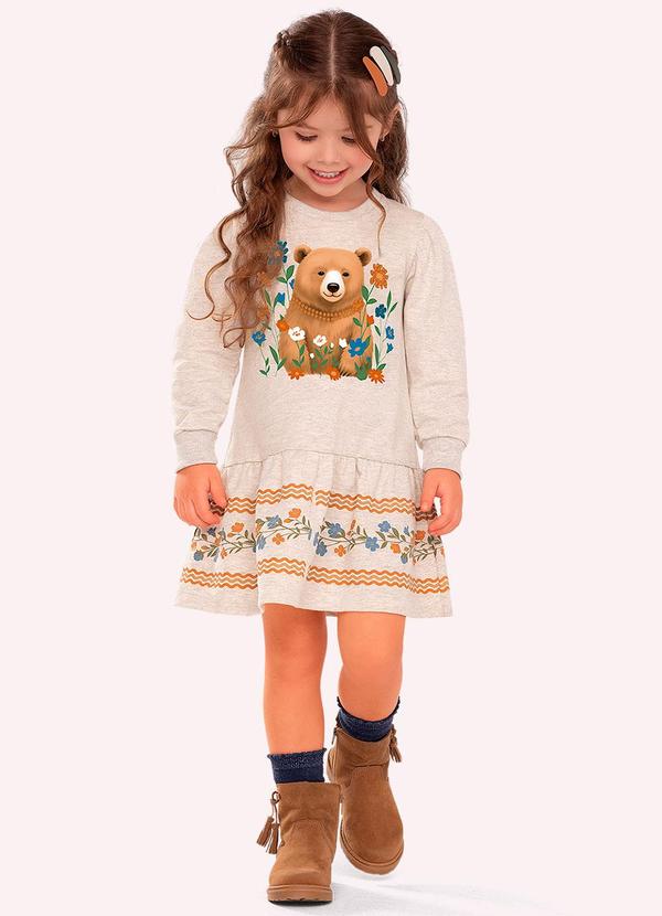Vestido Infantil Menina Ursinho Cinza