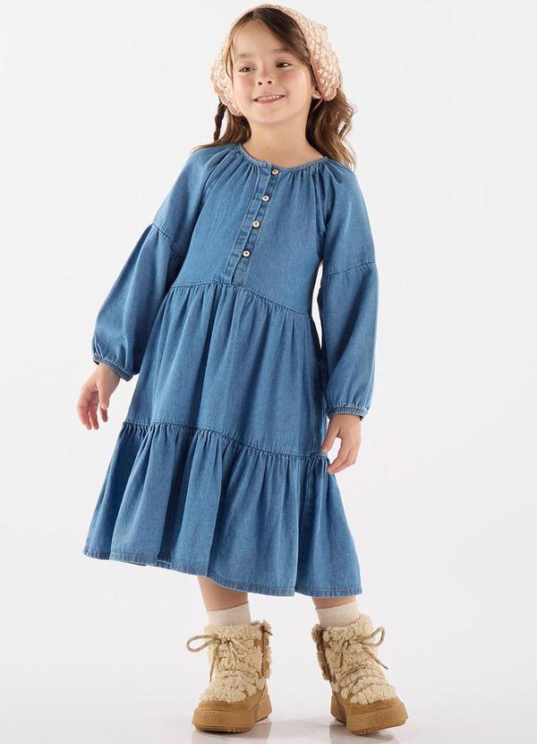 Vista 2 Vestido Infantil Midi em Jeans Azul Up Baby Up Baby