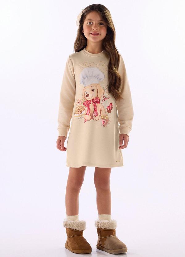 Vestido Infantil Mini Chef em Moletom Bege