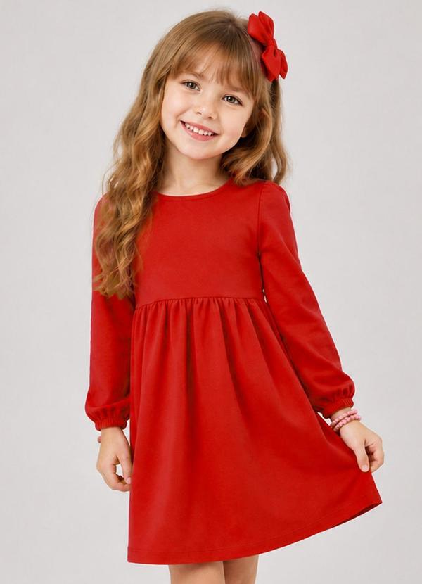 Vestido Infantil Molecotton Manga Longa Vermelho