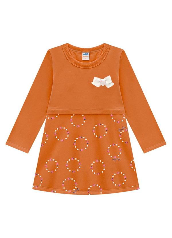 Vista 2 Vestido Infantil Moletom Poá Joaninhas Marrom Marlan Marlan
