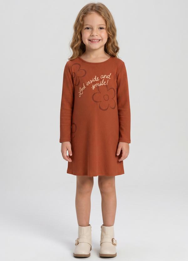 Vestido Infantil Ribana Canelada Marrom