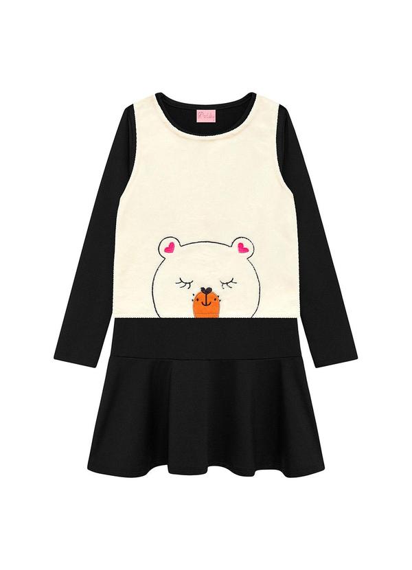 Vestido Infantil Suplex Pelo e Bordado Preto