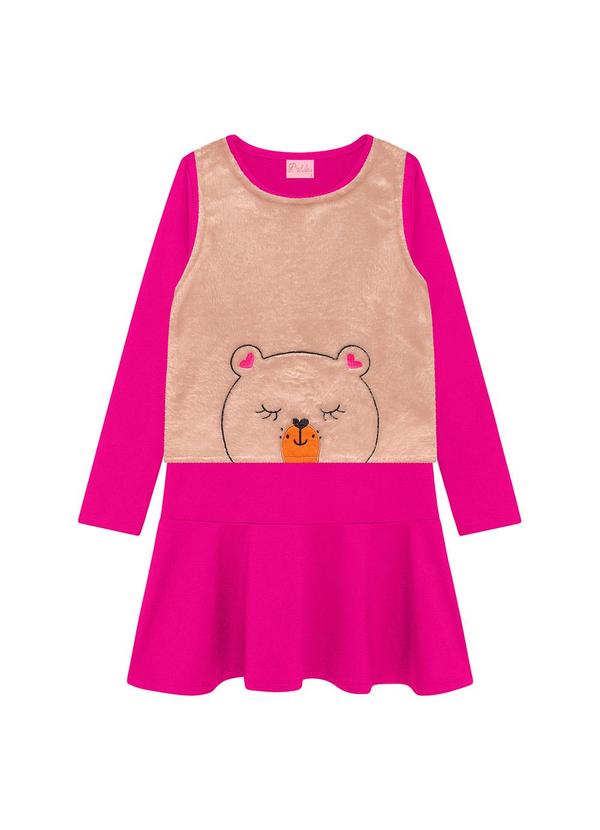 Vista 2 Vestido Infantil Suplex Pelo e Bordado Rosa Duduka Duduka