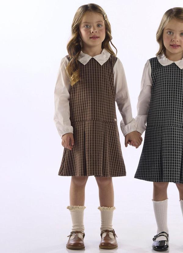 Vestido Jacquard Gola Tricoline Marrom