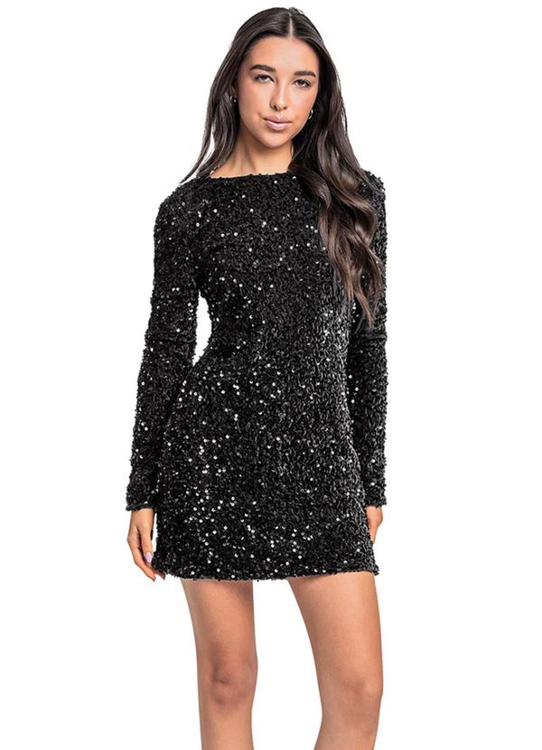 Vista 2 Vestido Juvenil em Paetê Preto Gloss Gloss