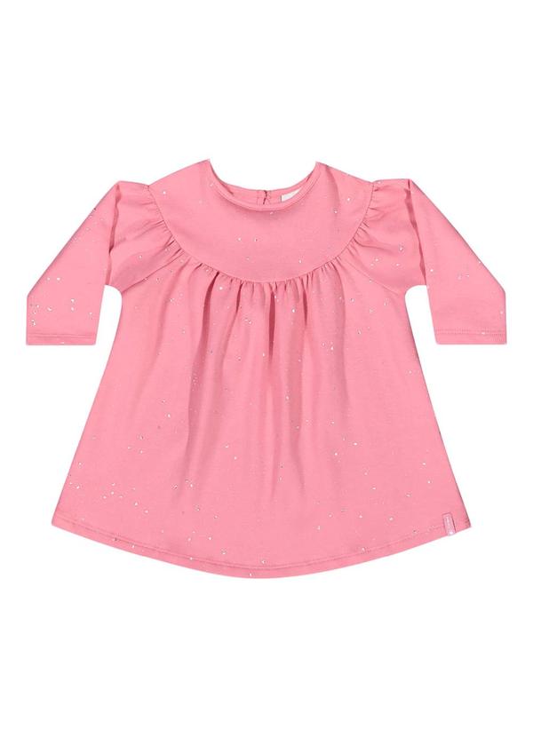Vestido Manga Longa com Glitter Bebê Rosa
