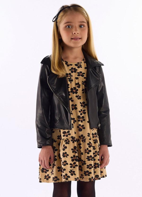 Vestido Manga Longa Cotton Floral Bege