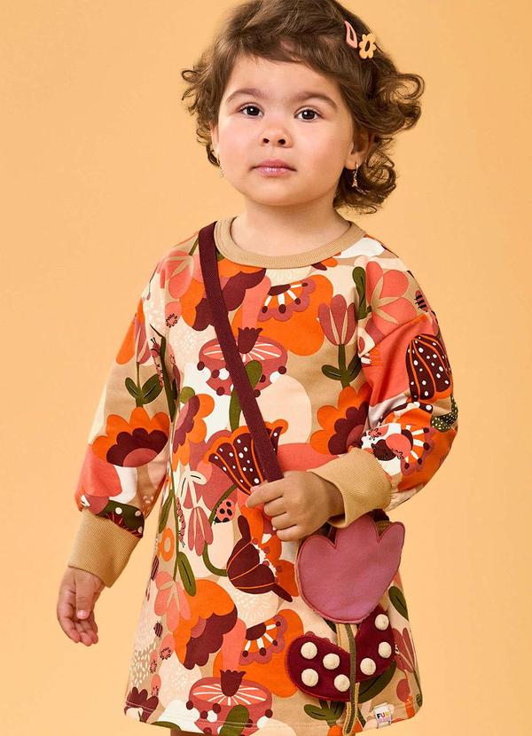 Vista 2 Vestido Manga Longa Floral com Bolsa Laranja Elian Elian