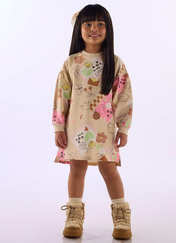 Vestido Menina Cotton Estampa Marrom
