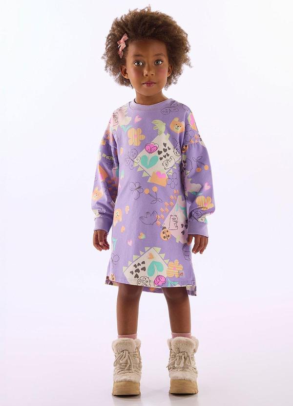 Vestido Menina Cotton Estampa Roxo