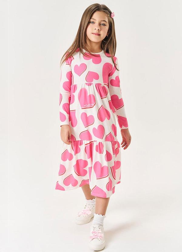 Vestido Midi Infantil Menina Corações Nude