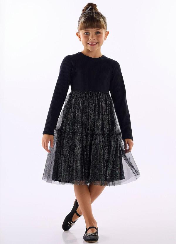 Vestido Ribana Saia Tule Preto