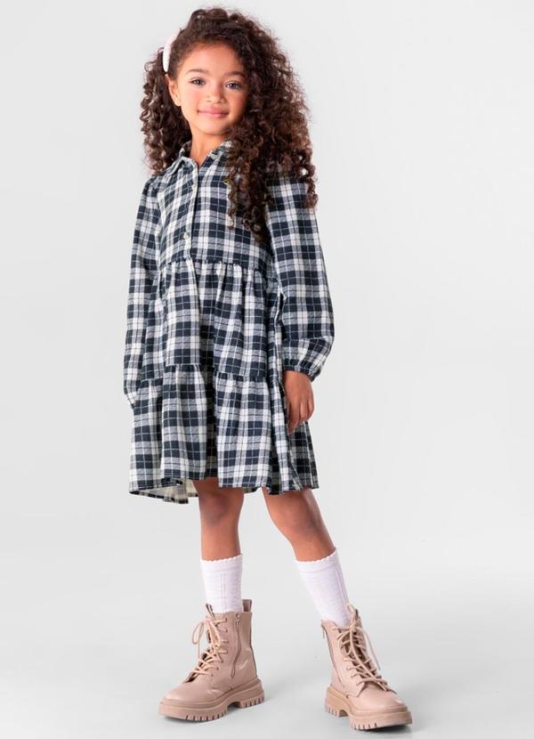Vista 2 Vestido Xadrez Infantil Menina Branco Brandili Mundi Brandili Mundi