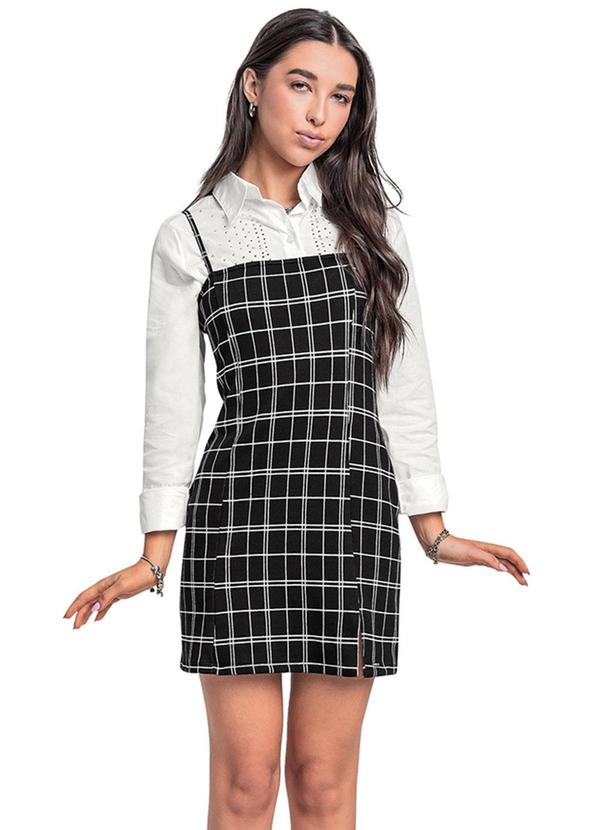 Vista 2 Vestido Xadrez Juvenil Preto Gloss Gloss