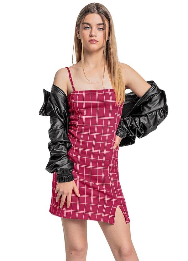 Vista 2 Vestido Xadrez Juvenil Rosa Gloss Gloss