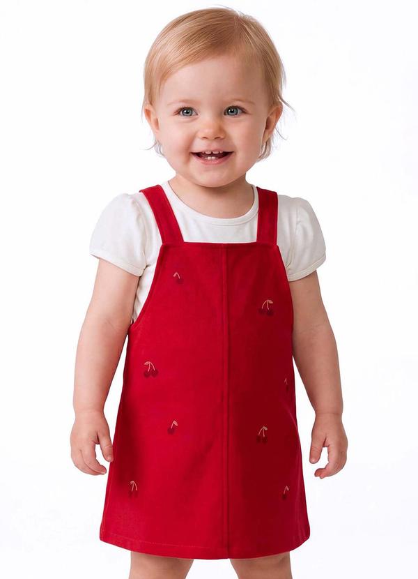 Conjunto Bebê Menina Bordado Cerejas Vermelho