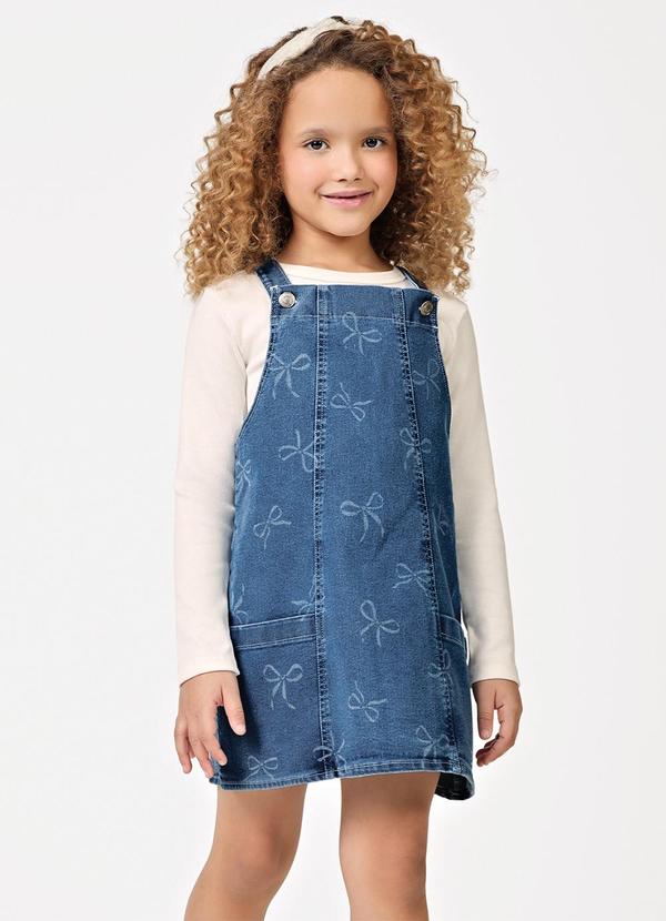 Conjunto Blusa com Salopete Jeans Azul