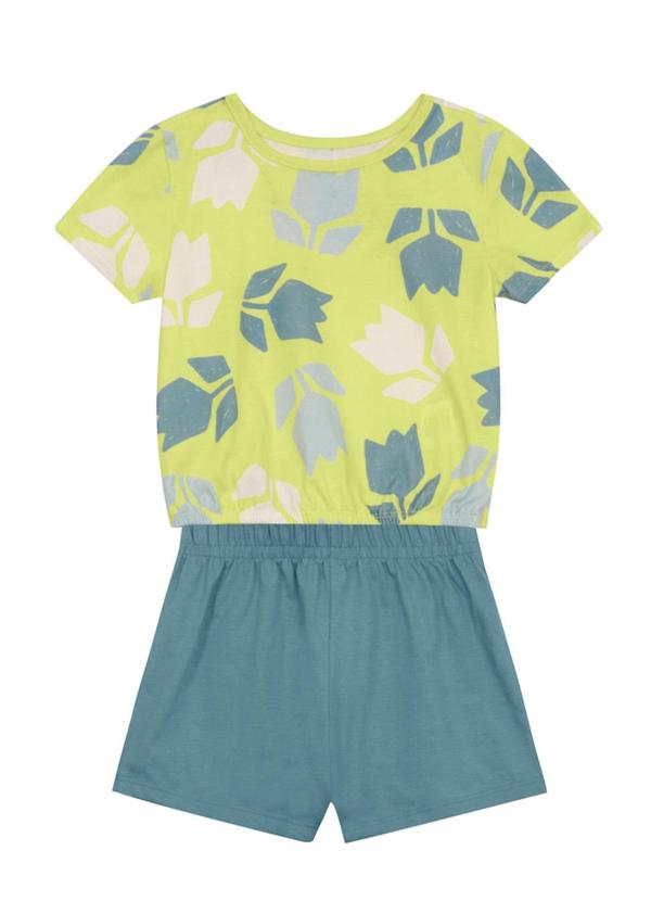 Vista 2 Conjunto Infantil Menina de Flores Verde Brandili Brandili