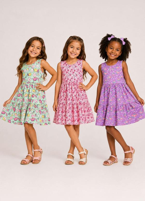 Kit 3 Vestidos Sortidos Menina Multicor