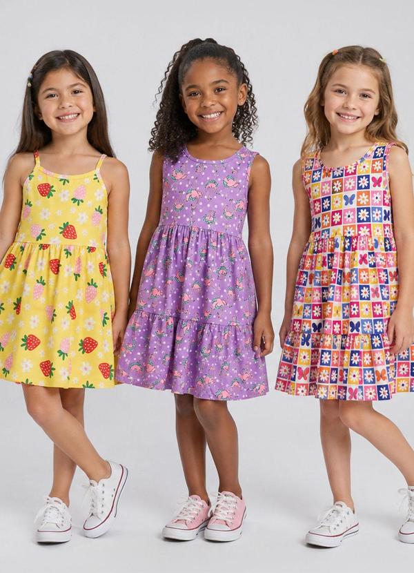 Kit 4 Vestidos Sortidos Menina Multicor