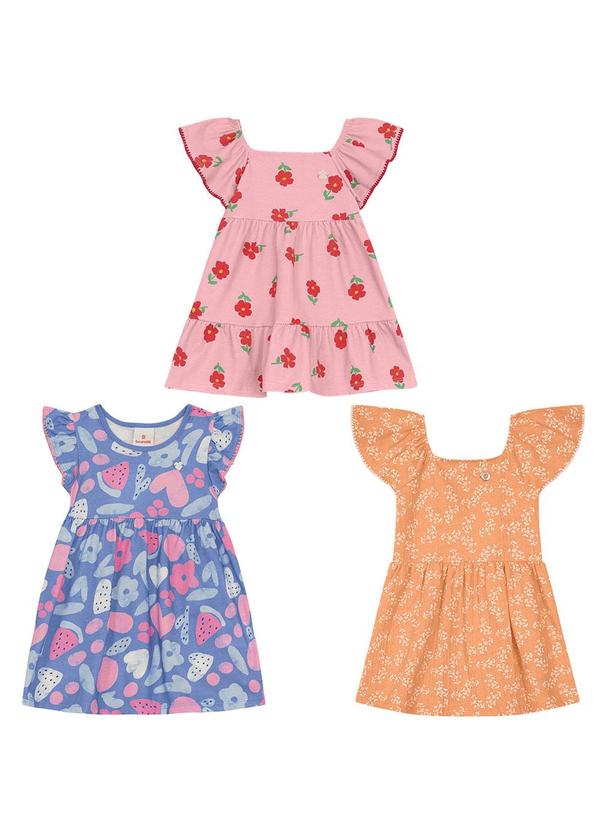Kit Infantil Menina com 3 Vestidos Sortidos