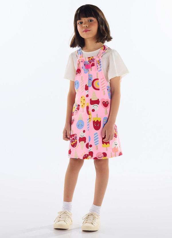 Vista 2 Salopete Infantil Moletom Rosa Quimby Quimby