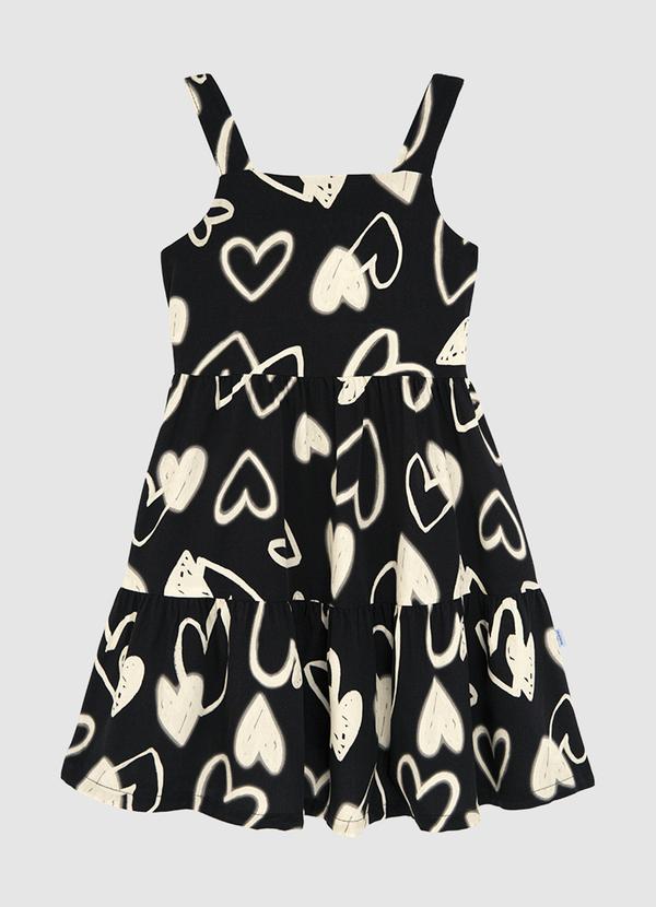 Vestido Acinturado Corações Preto