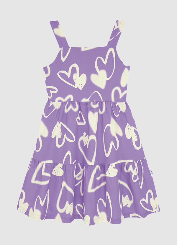 Vestido Acinturado Corações Roxo